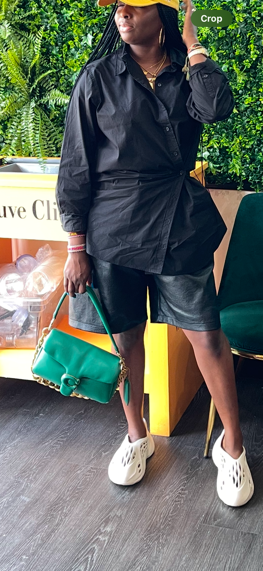 Black button up with waist closure