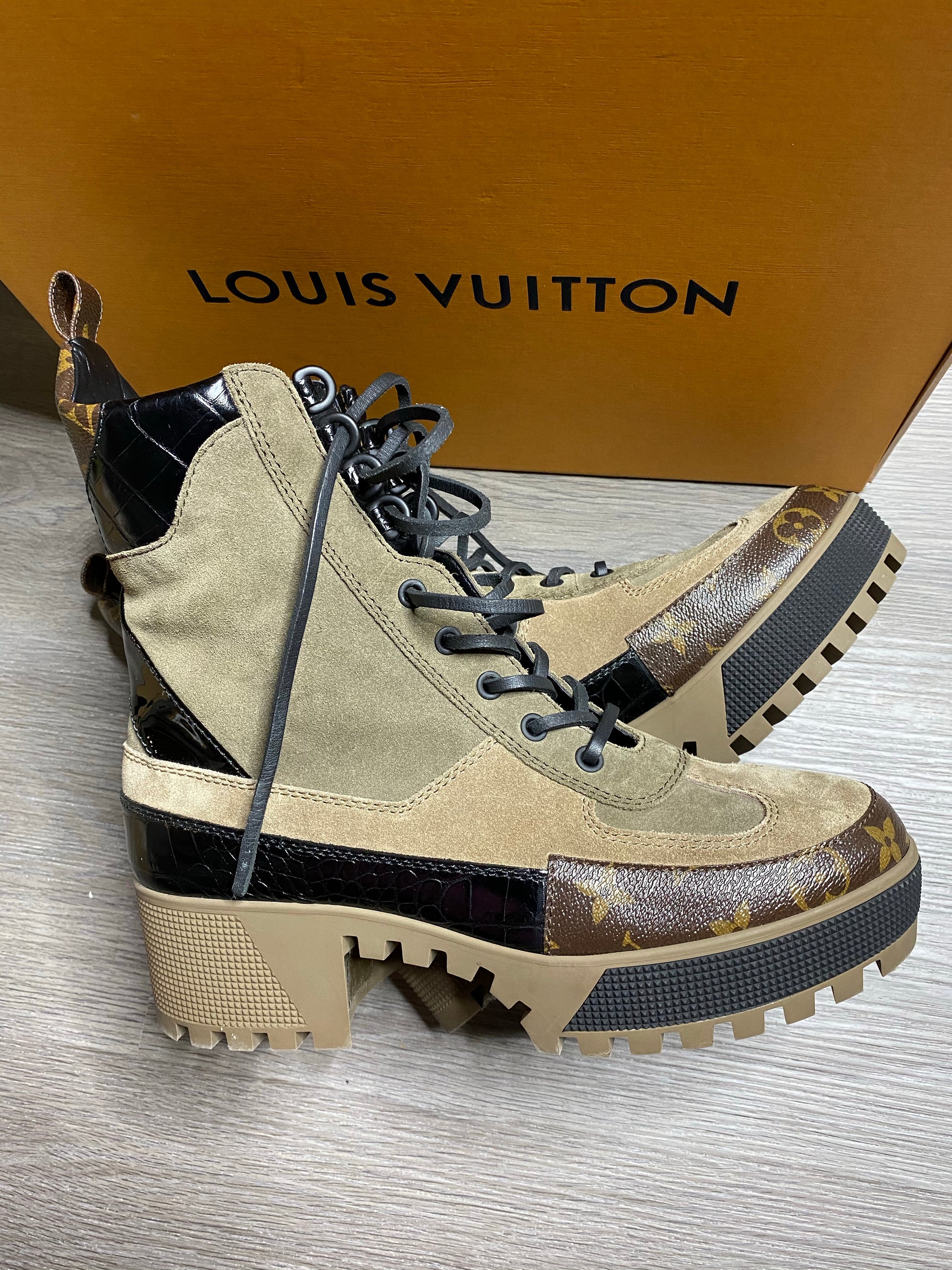 Shop Louis Vuitton Louis Vuitton Laureate Platform Desert Boots by