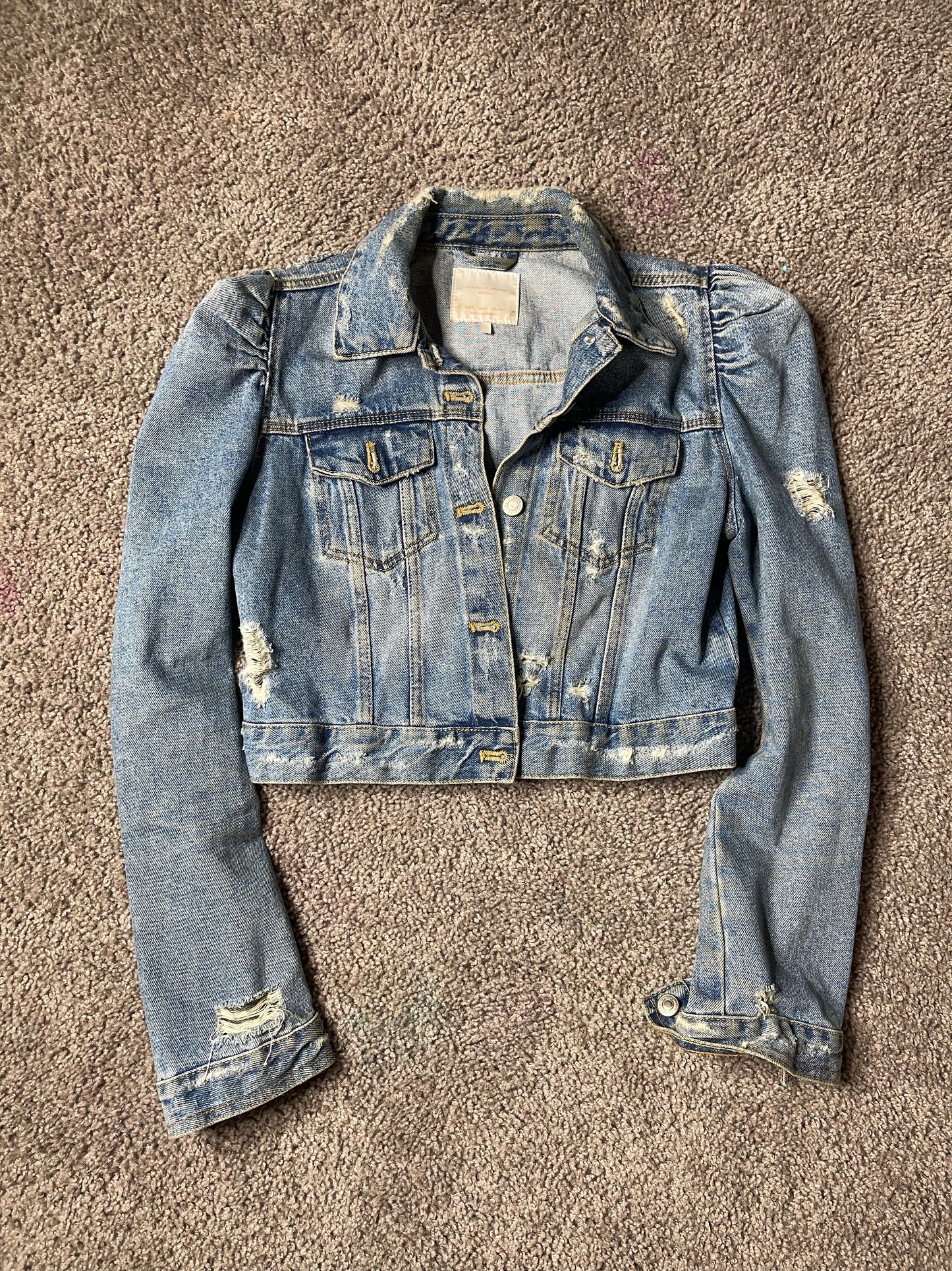 Zara Denim Exaggerated Shoulder Jean Jacket